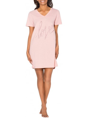 Tops Women's V-Neck Oversized Sleep Shirt - Blushing Rose 'Love' - CG18NZ2MCYT $40.09