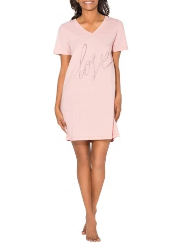 Tops Women's V-Neck Oversized Sleep Shirt - Blushing Rose 'Love' - CG18NZ2MCYT $36.32