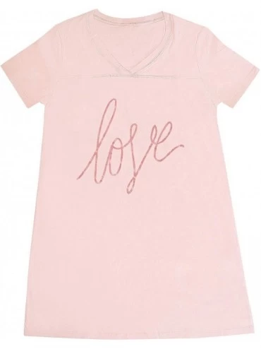 Tops Women's V-Neck Oversized Sleep Shirt - Blushing Rose 'Love' - CG18NZ2MCYT $14.62