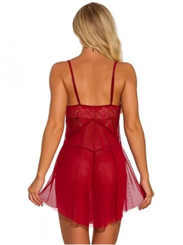 Thermal Underwear Sex Lingerie for Women Push Up Underwear with Thong Set Pajamas Sleepwear Nightdress - Wine - CJ196IXLXOC $...