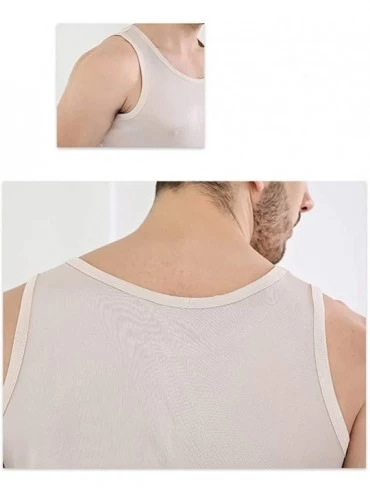 Undershirts Men's Fashion Sleeveless T-Shirt Breathable Silk Quick Dry Undershirt Summer Beach Basic Tank Tops - Apricot - CA...