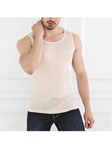 Undershirts Men's Fashion Sleeveless T-Shirt Breathable Silk Quick Dry Undershirt Summer Beach Basic Tank Tops - Apricot - CA...