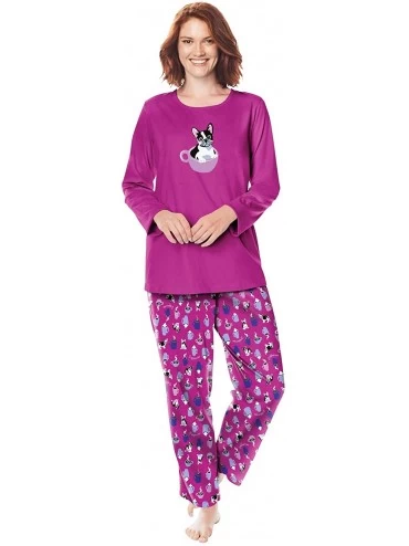 Sets Women's Plus Size Long Sleeve Knit Pj Set Pajamas - Raspberry Dog (0729) - CH199L53R0H $49.68