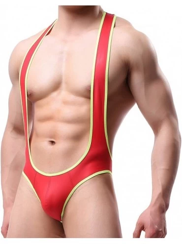 G-Strings & Thongs Men's Jockstrap Leotard Underwear Jumpsuits Wrestling Singlet Bodysuit - Style 3(pu Leather Red) - CR18Q0Z...