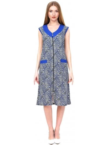 Robes Womens 100% Cotton Zipper Front Sleeveless Summer Dress Robe House Dress - Paisley - C318CT2XZYY $18.94