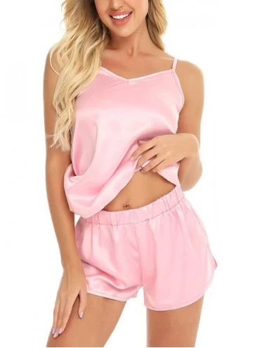 Sets Womens Sleepwear Sexy Lingerie Satin Pajamas Cami Shorts Set Nightwear Two Piece - Pink - CS199N2UY5G $13.48
