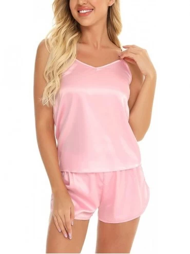 Sets Womens Sleepwear Sexy Lingerie Satin Pajamas Cami Shorts Set Nightwear Two Piece - Pink - CS199N2UY5G $13.48