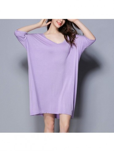 Nightgowns & Sleepshirts Women's Modal Sleepwear Dress Cotton Short Loungewear Spa Soft Short Nightgown - Purple - C818NLCGZE...
