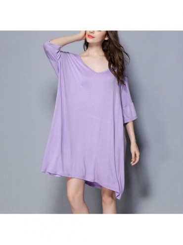 Nightgowns & Sleepshirts Women's Modal Sleepwear Dress Cotton Short Loungewear Spa Soft Short Nightgown - Purple - C818NLCGZE...