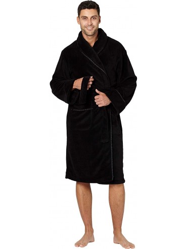 Robes Mens Solid Cozy Plush Robe with Satin Trim - Black - CB18IZK7I5H $56.28