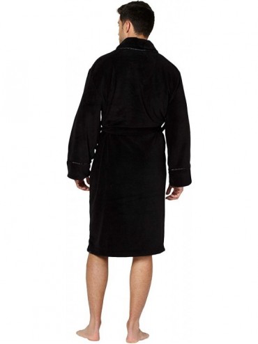 Robes Mens Solid Cozy Plush Robe with Satin Trim - Black - CB18IZK7I5H $51.86