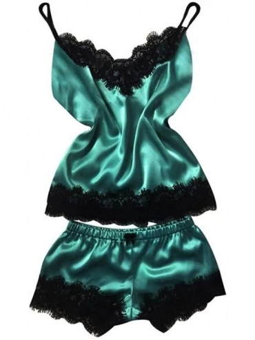 Baby Dolls & Chemises Satin Pajama Set Short Lace Cami Women's Sleepwear Silky Nightgown Babydoll Set - Blue - CM1942MOE6O $2...
