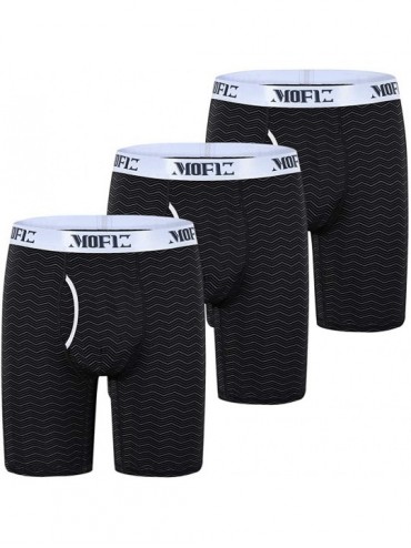 Boxer Briefs Mens Bamboo Stretch Boxer Briefs Long Leg Printed Comfortable Underwear - Black-mf215 - CR18E589TTU $72.41