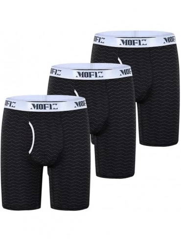 Boxer Briefs Mens Bamboo Stretch Boxer Briefs Long Leg Printed Comfortable Underwear - Black-mf215 - CR18E589TTU $61.47