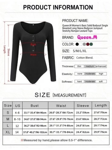 Shapewear Women's Basic Solid Bodysuit Single Breasted Long Sleeve Bodycon Jumpsuit Stretchy Romper Leotard Tops - Red - C218...