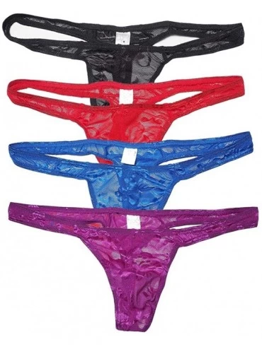 G-Strings & Thongs Men Sheer Lace Thong See-Through Underwear Tanga T-Back G-String Stretch Shorts - 4 Pack / Black / Red / B...