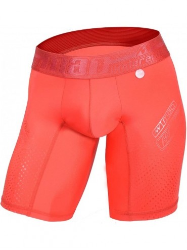 Boxer Briefs Mens Long Leg Sport Underwear Boxer Briefs - Microfiber Compression - Red - C6195253U7Y $53.47