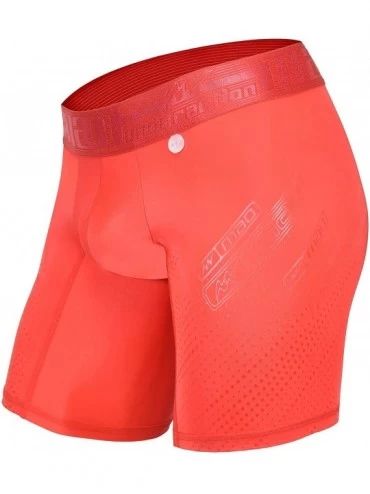 Boxer Briefs Mens Long Leg Sport Underwear Boxer Briefs - Microfiber Compression - Red - C6195253U7Y $30.12