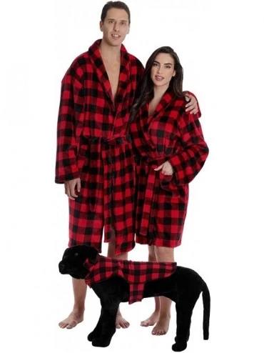 Robes Matching Velour Lounge Robes for Family Couples Dog and Owner Buffalo Plaid - Buffalo Plaid Men's - CQ18E8HH7GW $46.38