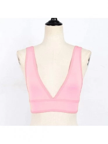 Bras Women Casual Slim Sleeveless Tank Tops Crop Top Backless Fitness Vest - Pink - CR18TRIM4IU $14.62