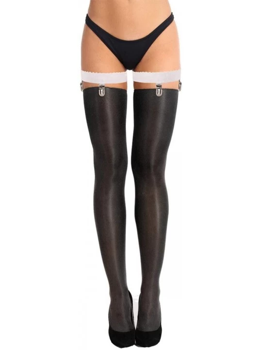 Garters & Garter Belts Women's Non-Slip Thigh High Stockings Suspender Garter Belts with Metal Clips Lingerie - White - CG19C...