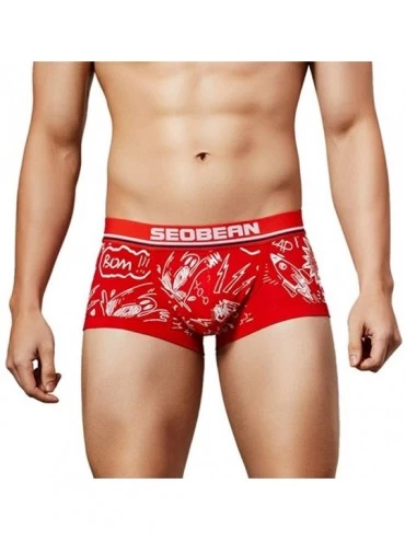 Boxer Briefs Men Sexy Printing Hot Boxer Short Pants Briefs Swimwear Letter Belt Trunks Boxer Briefs G-Strings Thongs - Red-2...