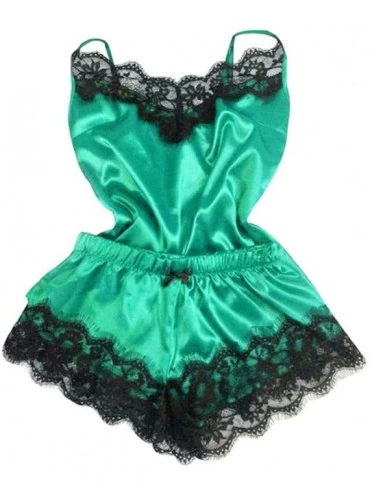 Nightgowns & Sleepshirts 2PC Lingerie Women Babydoll Nightdress Nightgown Sleepwear Underwear Set - Green - CY193CDLZKW $19.44