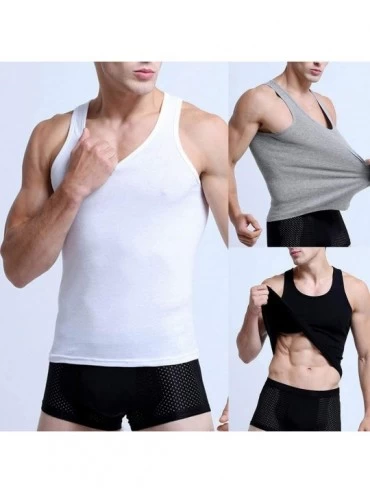 Undershirts Men's T-shirts- Sporty Men Solid Color Low-cut Neck Sleeveless Cotton Vest Breathable Tank Top - White - C319DCEN...