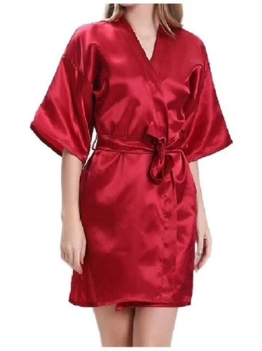 Robes Women Pajamas Charmeuse Cardigan Spa Bathrobe Smoking Jacket Knit Robe Red L - Red - CM19DCTGKQ2 $25.80