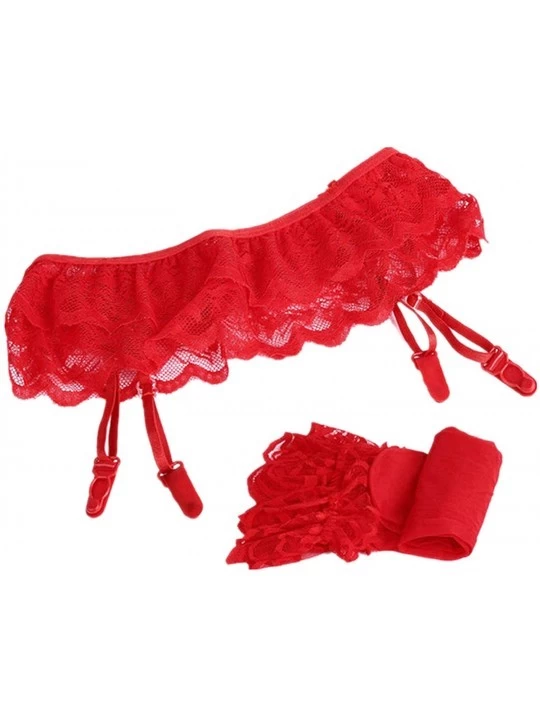 Garters & Garter Belts Garters for Women for Sex Lace Top Thigh Highs Stockings Socks Suspender Bride Garter Belt - Red - C91...