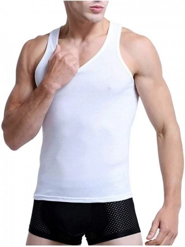 Undershirts Men's T-shirts- Sporty Men Solid Color Low-cut Neck Sleeveless Cotton Vest Breathable Tank Top - White - C319DCEN...