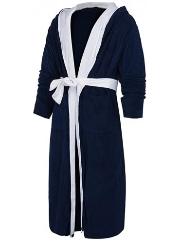 Robes Men's Winter Plush Lengthened Shawl Bathrobe Home Clothes Long Sleeved Robe Coat - Blue - CJ194IZ8I43 $20.21
