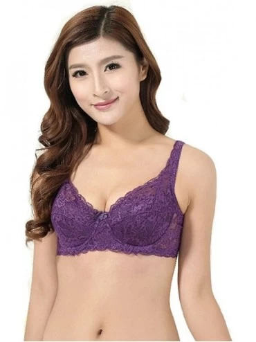 Accessories Women Sexy Push Up Deep V Ultrathin Underwire Padded Lace Brassiere Bra - Purple - C218U95C79I $13.19