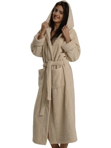 Robes Womens Natural Hooded Terry Spa Bathrobe - 50" Length 100% Cotton White - C311NR1F62N $34.16