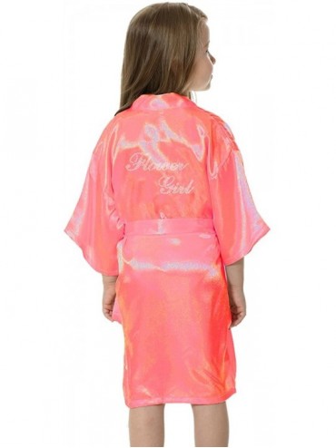 Robes Wedding Party Satin Kimono Bride Bridesmaid Robes with Rhinestone - Watermelon Red(flower Girl) - CA186MLU4WU $25.15