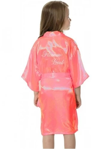 Robes Wedding Party Satin Kimono Bride Bridesmaid Robes with Rhinestone - Watermelon Red(flower Girl) - CA186MLU4WU $21.60