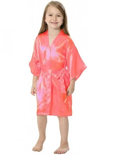 Robes Wedding Party Satin Kimono Bride Bridesmaid Robes with Rhinestone - Watermelon Red(flower Girl) - CA186MLU4WU $9.47