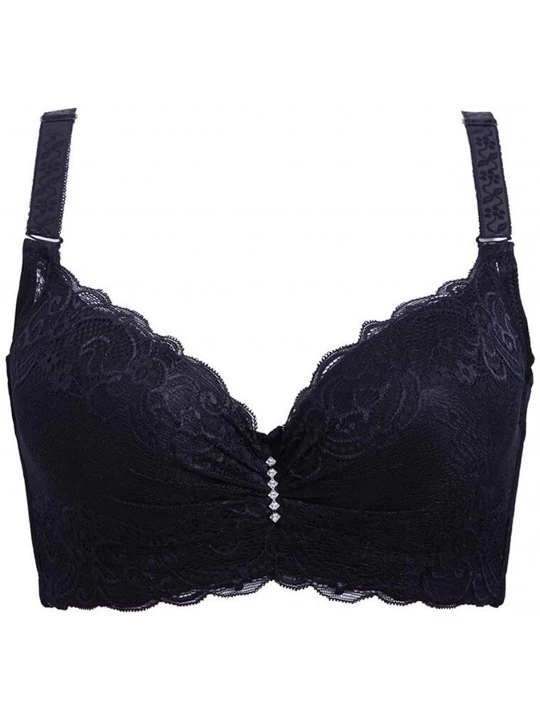 Bras Full Coverage Underwire Push-up Plus-Size Lace Bra - Black - CL18GM94RMS $17.62