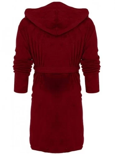 Robes Winter- Women Hooded Bathrobe Plush Shawl Kimono Robe Home Clothes Nightgown Plus Size - Red - CP18NT2QONR $21.42
