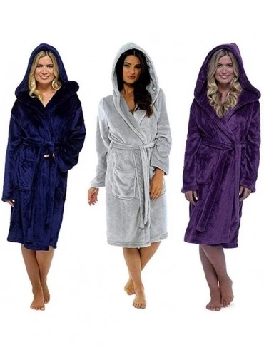 Robes Winter- Women Hooded Bathrobe Plush Shawl Kimono Robe Home Clothes Nightgown Plus Size - Red - CP18NT2QONR $21.42