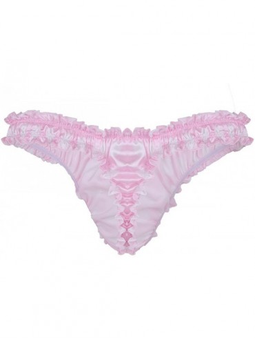 G-Strings & Thongs Men's Silky Satin Flutter Polka Dots Ruffled Bikini G-string Thong Sissy Panties Underwear - Pink - C3190N...