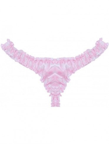 G-Strings & Thongs Men's Silky Satin Flutter Polka Dots Ruffled Bikini G-string Thong Sissy Panties Underwear - Pink - C3190N...