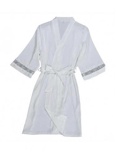 Bustiers & Corsets Women Pajamas Sexy Silk Lace Sleepwear Robe Long Sleeve Lingerie Underwear Bow Strap Lingeries - White - C...