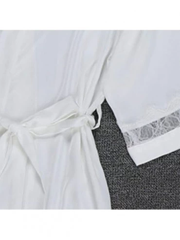 Bustiers & Corsets Women Pajamas Sexy Silk Lace Sleepwear Robe Long Sleeve Lingerie Underwear Bow Strap Lingeries - White - C...