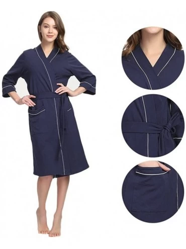 Robes Womens Cotton Robe Soft Kimono Spa Knit Bathrobe Lightweight Long - Navy - CB180HZ3QMW $23.53
