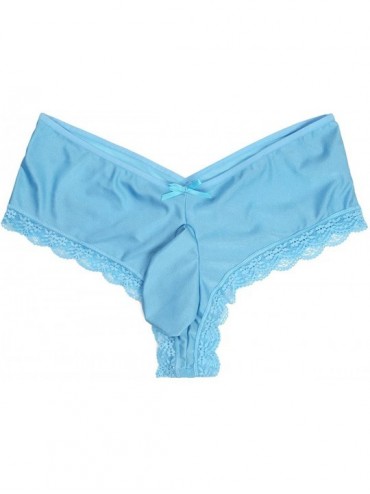 G-Strings & Thongs Men's Floral Lace G-String Thong Bikini Briefs Hipster Sissy Pouch Panties Underwear - Sky Blue - CB19C9TE...