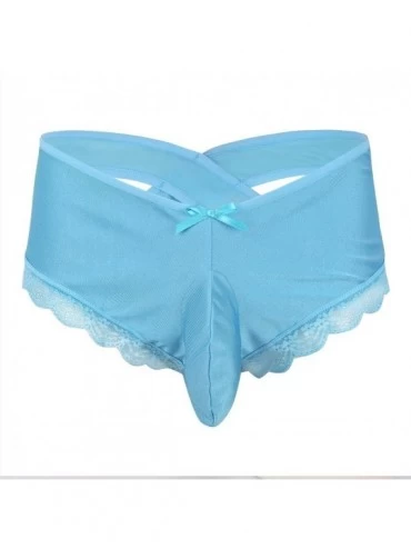 G-Strings & Thongs Men's Floral Lace G-String Thong Bikini Briefs Hipster Sissy Pouch Panties Underwear - Sky Blue - CB19C9TE...