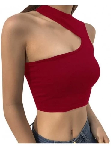 Thermal Underwear Women Sexy Overlap Cross Sling Crop Tank Top Vest - Red - C918NAALTOM $16.65