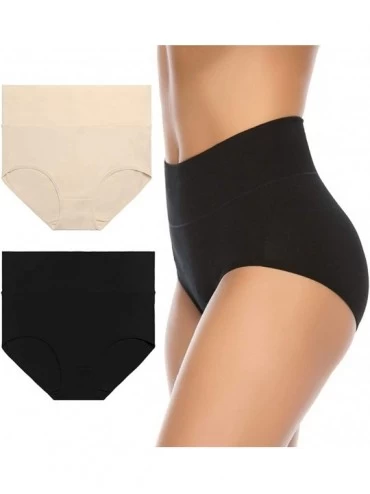 Panties Women's High Waist Cotton Underwear Soft Brief Panties Regular and Plus Size - Black+nude - C018XS0E3RK $22.83