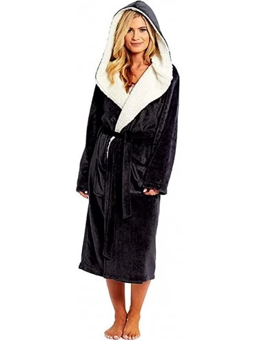 Robes Women Luxurious Fleece Robes Fluffy Robes Long Soft Warm Plush Shawl Kimono Bathrobe Winter House Coat Black XL - CS18A...